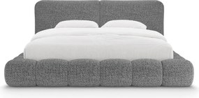 Sötétszürke kárpitozott ágyneműtartós franciaágy ágyráccsal 180x200 cm Solange – Micadoni