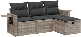 vidaXL 4 részes világosszürke polyrattan kerti ülőgarnitúra párnákkal