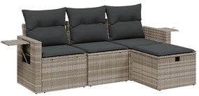 vidaXL 4 részes világosszürke polyrattan kerti ülőgarnitúra párnákkal