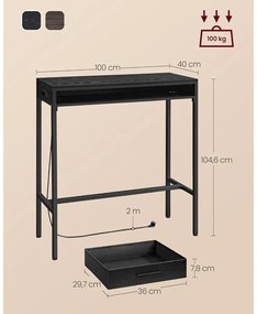 Bárasztal, magas konzolasztal töltőállomással és szövet fiókkal, fekete