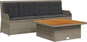 vidaXL 3 részes szürke polyrattan kerti ülőgarnitúra párnákkal