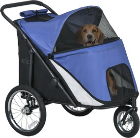 PawHut Kutyakocsi - Hálós Ablakokkal, Összecsukható Macskakocsi Biztonsági Pórázzal, Nagy Gumi Kerekek Közepes és Nagy Kutyák Számára, Maximum 30 kg,