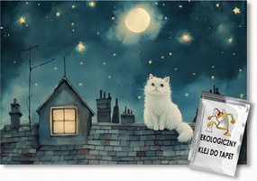 Fotótapéta Flizelina Gyerekek Éjszaka Hold Macska Tető Ég Álom 350x250 ragasztó