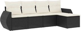 vidaXL 5 részes fekete polyrattan kerti kanapészett párnákkal