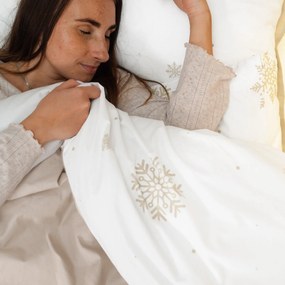 Goldea karácsonyi pamut ágyneműhuzat duo - hópelyhek fehéren, latte színű hátoldal 140 x 200 és 70 x 90 cm