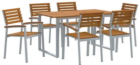 7 darabos Kerti Étkezőszett Tömör Akácfa és Fém