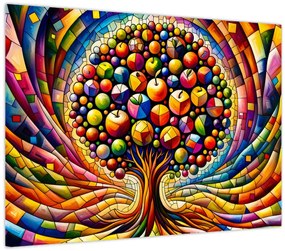 Üveg kép – Színes fa almákkal (70x50 cm)