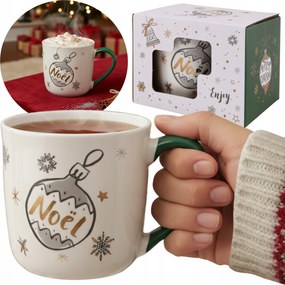 Karácsonyi porcelán bögre gömb füllel, Ajándékba Csomagolva 320 ml