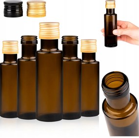 10x Mini Olívaolaj Palackok Ecet Gyümölcslé Sötét Üveg Dorica 100 ML +kupakok