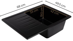 Mosogató Minőségi Titanite, konyhai gránit mosogató 680x495x215 mm + fekete szifon, fehér, SKQ-TIT.W.1KKO.XB