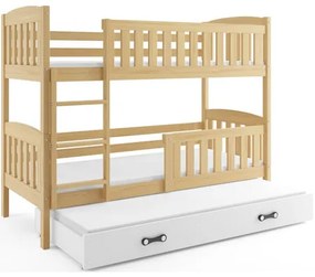 Gyerek emeletes ágy KUBUS kihúzható ággyal 90x200 cm - fenyő Fehér