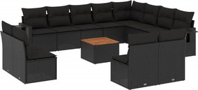 vidaXL 13 részes fekete polyrattan kerti ülőgarnitúra párnákkal