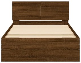 barna tölgy színű ágykeret fejtámlával és LED-ekkel 100x200 cm