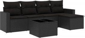 vidaXL 6 részes fekete polyrattan kerti ülőgarnitúra párnákkal