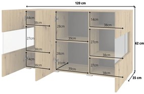 AVANA 3D fiókos szekrény, 120x62x35, fehér/wotan tölgy