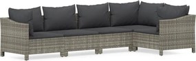 vidaXL 5 részes szürke polyrattan kerti ülőgarnitúra párnákkal