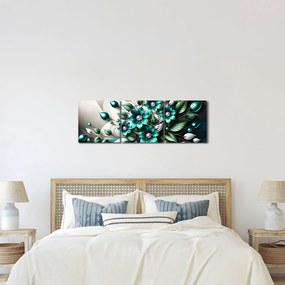 Kép - 3D türkiz virágok (órával) (90x30 cm)