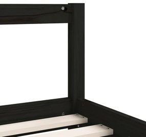 fekete tömör fenyőfa gyerekágykeret fiókokkal 90 x 200 cm