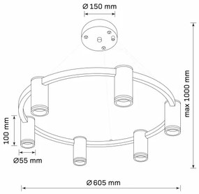Csillár zsinóron PÁRIZS 6xGU10/12W/230V fekete