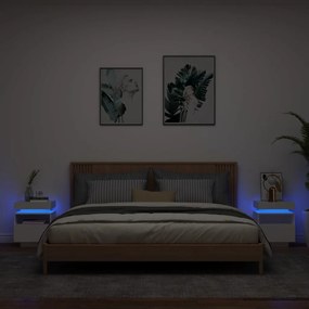 2 db fehér műfa éjjeliszekrény LED-fényekkel 40x39x48,5 cm