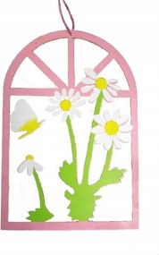 Rózsaszín fa képkeret Margaretákkal 22x15cm Tavaszi Dekoráció