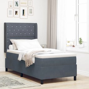 Boxspring Ágy Matrac Közép Sötét Szürke 100x200 cm Bársonyos