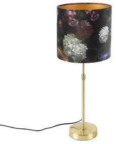 Asztali lámpa arany/bronz bársony árnyékolóval virágmintával 25 cm - Parte