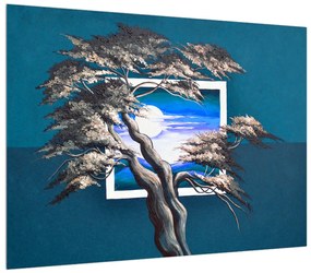Kék kép - fa a napkeltekor (70x50 cm)