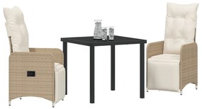3 darabos Kert Étkező Szett Párnákkal Bézs Poly Rattan