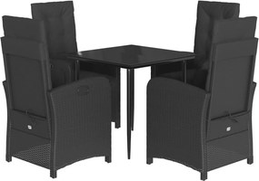 vidaXL 5 részes fekete polyrattan kerti étkezőgarnitúra párnákkal