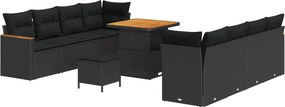 vidaXL Kerti Kanapé Szett 11 pcs Fekete polirattan
