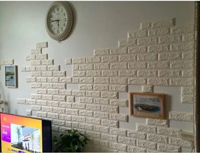 20 Darab Öntapadós 3D tégla hatású dekor falmatrica, tapéta fehér színben 70x77x0,6 cm