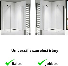 Stuxi Milano Easy Black Kombi Walk-in zuhanyfal, 100x100 cm, 8 mm vastag vízlepergető biztonsági üveggel, helytakarékos stabilizátorral