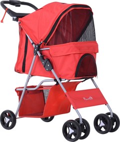 PawHut Összecsukható Kutya Babakocsi Kisméretű Kutya Számára Állítható Tetővel, Tárolókosárral, 2 Univerzális Kerekével, Teherbírás: 15 kg, 75x46x94 c