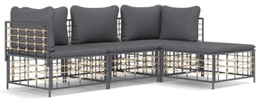4 részes antracitszürke polyrattan kerti ülőgarnitúra párnákkal