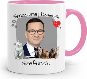 Rózsaszín Politikai Bögre Mateusz Morawiecki Miniszterelnök fényképes nyomtatással
