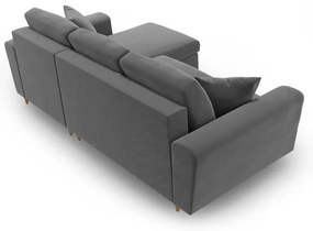 Világosszürke bársony kinyitható tárolóhelyes sarokkanapé Kyoto – Cosmopolitan Design