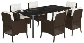 vidaXL 7 részes barna polyrattan kerti étkezőgarnitúra párnával