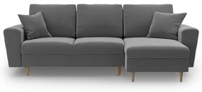 Világosszürke bársony kinyitható tárolóhelyes sarokkanapé Kyoto – Cosmopolitan Design