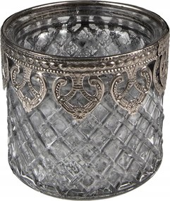 Gyertyatartó melegítőhöz szürke üvegből, dekoratív szegéllyel 8x7 cm
