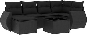 vidaXL 7 részes fekete polyrattan kerti ülőgarnitúra párnával
