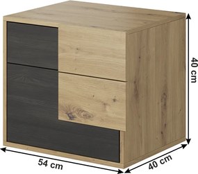 Éjjeliszekrény, fekete norvég fenyő/artisan tölgy, BAFRA