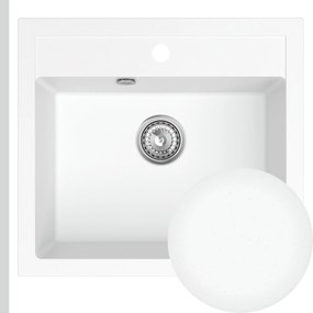 SINK Quality Mosogató Quality Ferrum, konyhai gránit mosogató 565x510x205 mm + szifon, fehér, SKQ-FER.W.1K60.X