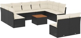 vidaXL 12 részes fekete polyrattan kerti ülőgarnitúra párnákkal