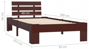 sötétbarna tömör fenyőfa ágykeret 90 x 200 cm