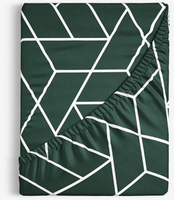 Goldea pamut körgumis lepedő - mozaik minta, sötétzöld alapon 160 x 200 cm