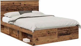 vidaXL Ágykeret fejtámlával Öreg fa 140 x 200 cm Tömör fenyőfa