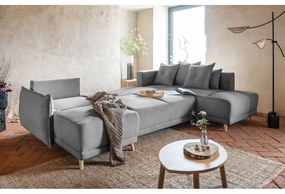 Szürke kordbársony kinyitható sarokkanapé (jobb oldali-U alakú) Lazy Lukka – Miuform