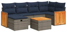 vidaXL 7 részes szürke polyrattan kerti ülőgarnitúra párnákkal