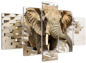 Kép - Egy elefánt áttör a falon (150x105 cm)